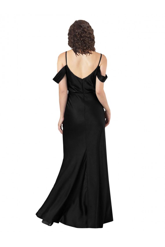 Silk like Satin Low Back Long Off the Shoulder Black A-Line Formal Dress / Bridesmaid Dress Stockport