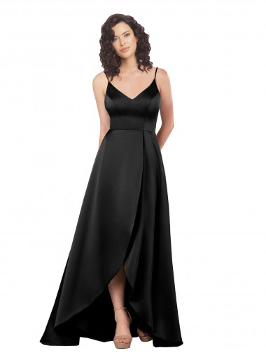 Silk like Satin Low Back Long V-Neck A-Line High Low Evening Gown / Prom Dress / Bridesmaid Dress Stockport