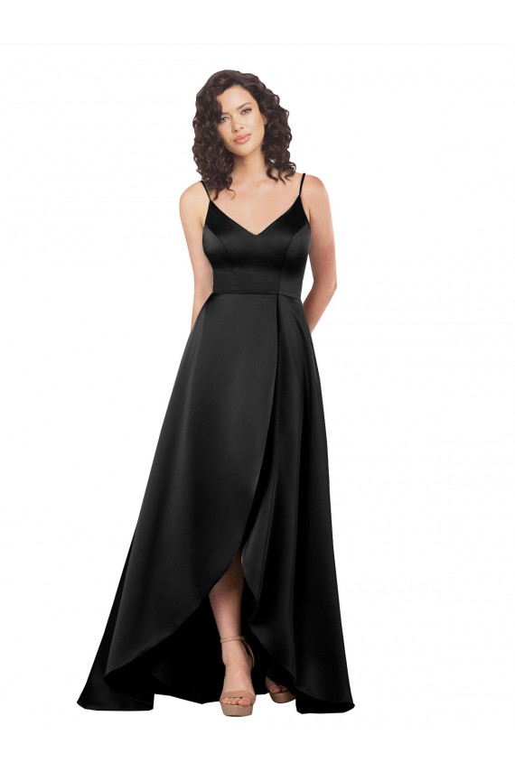 Silk like Satin Low Back Long V-Neck A-Line High Low Evening Gown / Prom Dress / Bridesmaid Dress Stockport