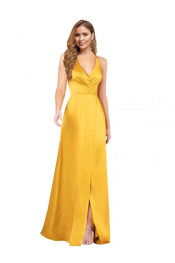 Silk like Satin Open Back Long V-Neck A-Line Formal Dress / Bridesmaid Dress Stockport