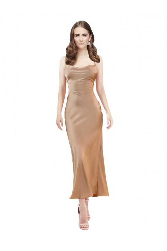 Silk like Satin Low Back Midi Length Cowl Neck Sheath Formal Evening Gown / Prom Dress / Bridesmaid Dress Stockport