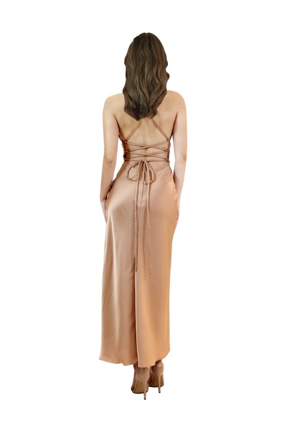 Silk like Satin Low Back Midi Length Cowl Neck Sheath Formal Evening Gown / Prom Dress / Bridesmaid Dress Stockport