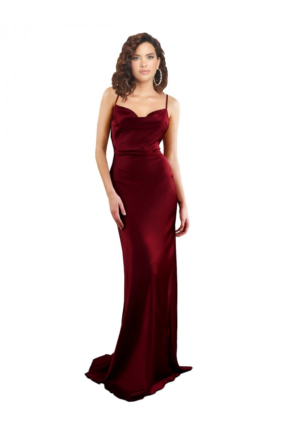 Silk like Satin Criss Cross Open Back Long Cowl Neck Burgundy Sheath Formal Evening Gown / Prom Dress / Bridesmaid Dress Stockport