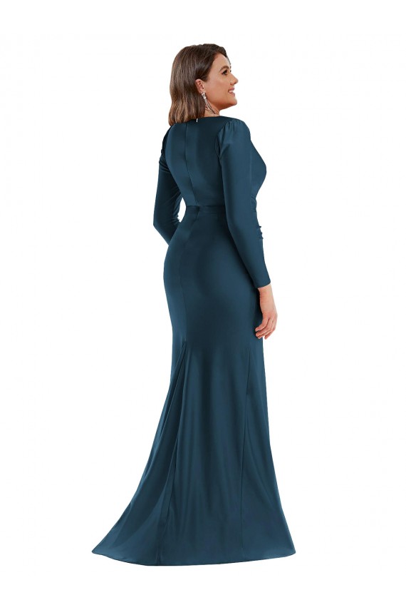 Silk like Satin Long V-Neck Atlantic Blue Mermaid Formal Plus Size Evening Gown / Prom Dress / Bridesmaid Dress Stockport