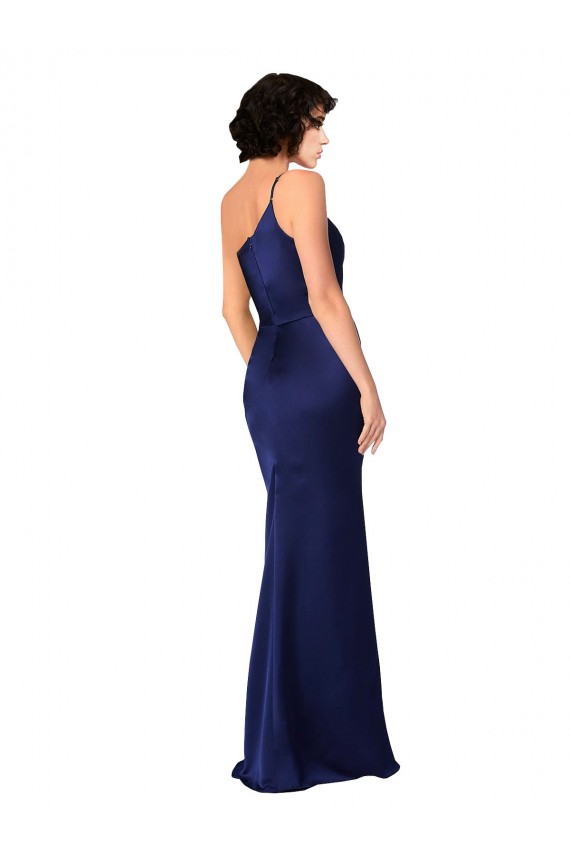 Silk like Satin Long One Shoulder A-Line Black Tie Evening Gown / Prom Dress / Bridesmaid Dress Stockport