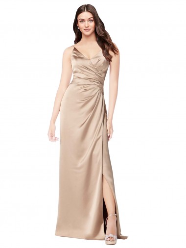 Silk like Satin Low Back Long Spaghetti Straps Champagne Pink A-Line Formal Evening Gown / Prom Dress / Bridesmaid Dress Stockport