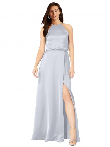 Silk like Satin Low Back Long Halter Neck A-Line Formal Evening Gown / Bridesmaid Dress Stockport