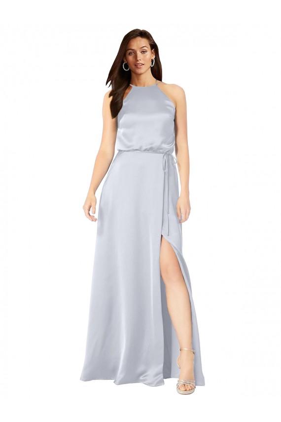 Silk like Satin Low Back Long Halter Neck A-Line Formal Evening Gown / Bridesmaid Dress Stockport