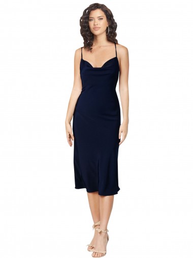 Silk like Satin Criss Cross Open Back Midi Length Spaghetti Straps A-Line Formal Evening Gown / Prom Dress / Bridesmaid Dress Stockport