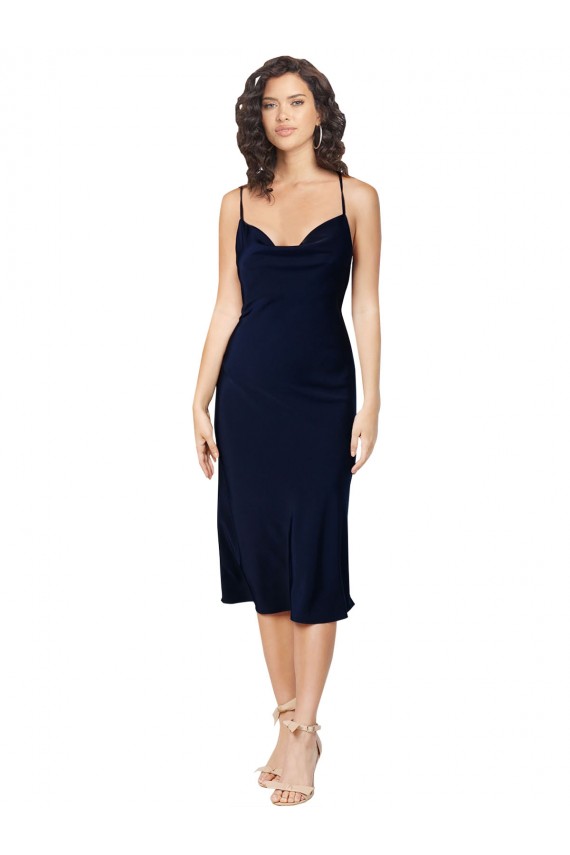 Silk like Satin Criss Cross Open Back Midi Length Spaghetti Straps A-Line Formal Evening Gown / Prom Dress / Bridesmaid Dress Stockport