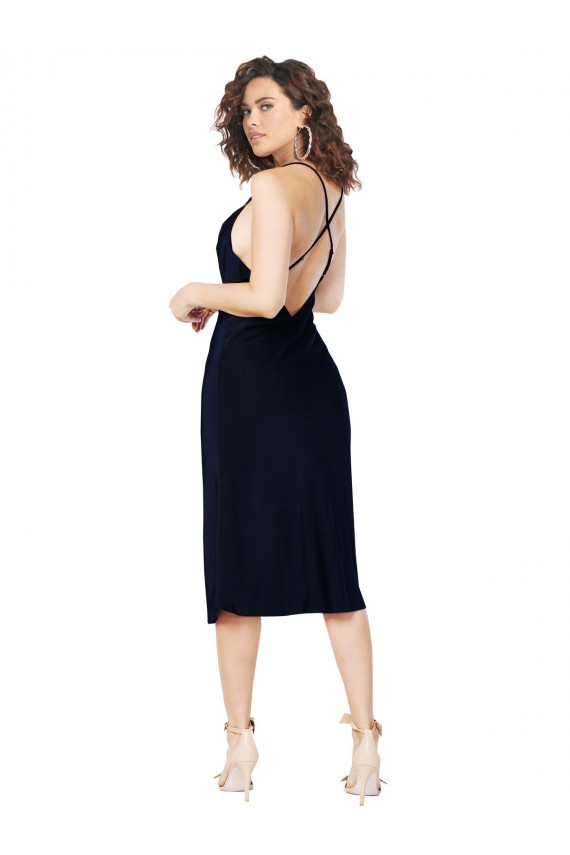 Silk like Satin Criss Cross Open Back Midi Length Spaghetti Straps A-Line Formal Evening Gown / Prom Dress / Bridesmaid Dress Stockport
