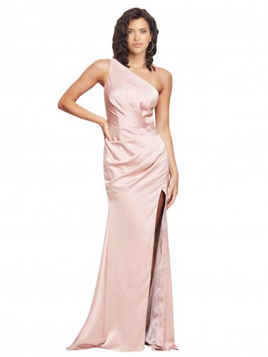 Silk like Satin Low Back Long One Shoulder Sheath Formal Evening Gown / Prom Dress / Bridesmaid Dress Stockport