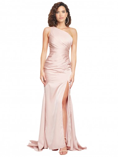 Silk like Satin Long One Shoulder Sheath Black Tie Evening Dress / Prom Dress / Bridesmaid Dress Stockport
