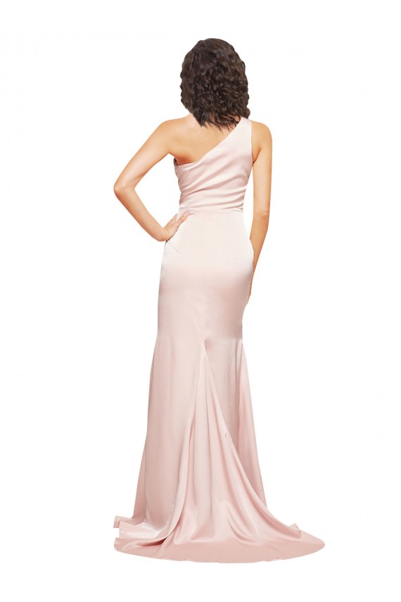 Silk like Satin Long One Shoulder Sheath Black Tie Evening Dress / Prom Dress / Bridesmaid Dress Stockport