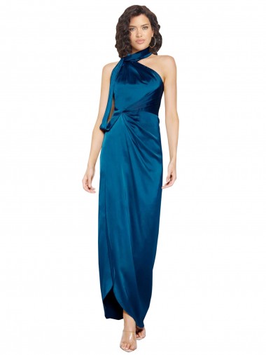 Silk like Satin Long Halter Neck Sheath Formal Evening Gown / Prom Dress / Bridesmaid Dress Stockport