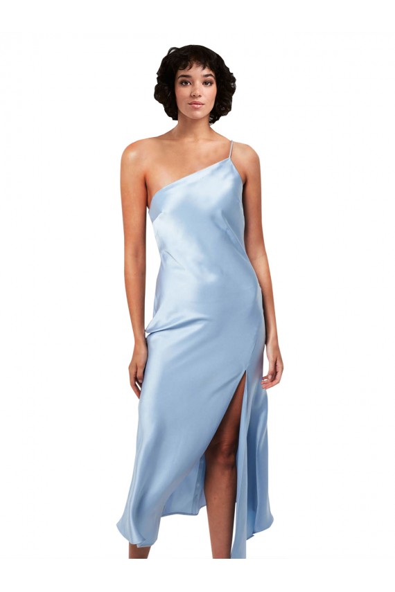 Silk like Satin Midi Length One Shoulder A-Line Formal Evening Gown / Prom Dress / Bridesmaid Dress Stockport