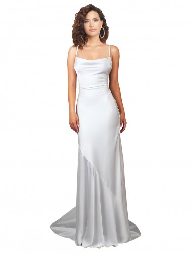 Silk like Satin Criss Cross Open Back Sweep Train Cowl Neck Sheath Beach Wedding Dress Stockport