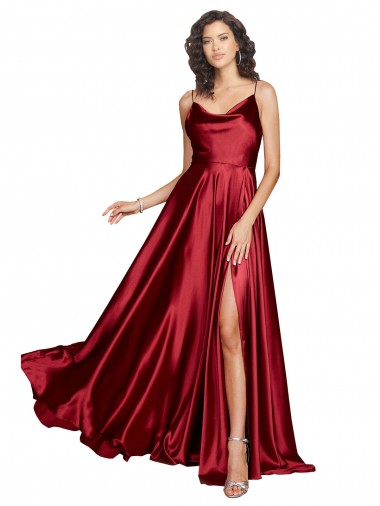 Silk like Satin Low Back Long Spaghetti Straps A-Line Black Tie Evening Dress / Prom Dress / Bridesmaid Dress Stockport