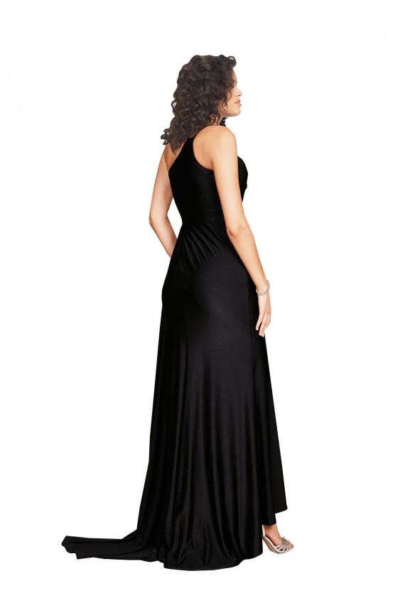 Silk like Satin Long One Shoulder Black A-Line Black Tie Evening Gown / Prom Dress / Bridesmaid Dress Stockport