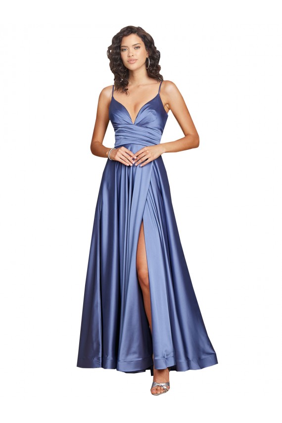 Silk like Satin Low Back Long Spaghetti Straps A-Line Black Tie Evening Gown / Prom Dress / Bridesmaid Dress Stockport