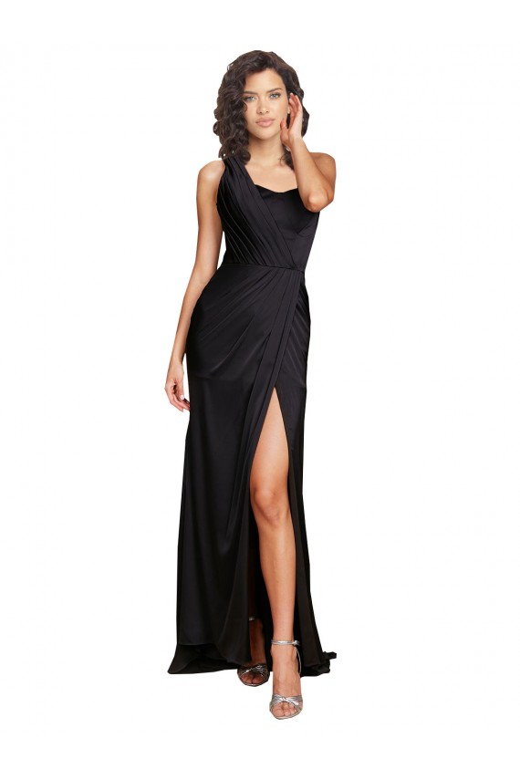 Silk like Satin Long One Shoulder A-Line Evening Dress / Bridesmaid Dress Stockport
