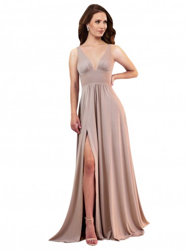 Spandex Low Back Long V-Neck A-Line Black Tie Evening Gown / Prom Dress / Bridesmaid Dress Stockport