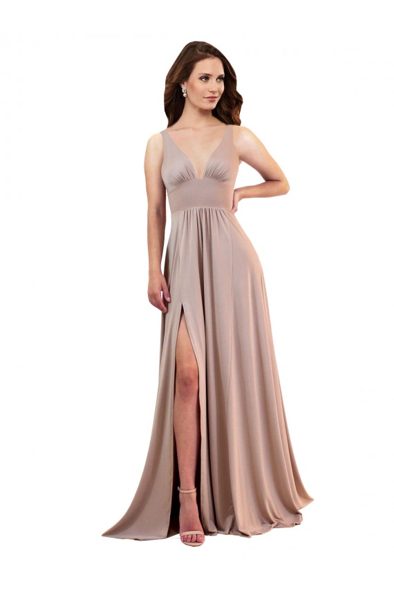 Spandex Low Back Long V-Neck A-Line Black Tie Evening Gown / Prom Dress / Bridesmaid Dress Stockport