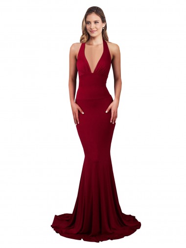Spandex Open Back Long Halter Neck Mermaid Formal Evening Gown / Prom Dress / Bridesmaid Dress Stockport