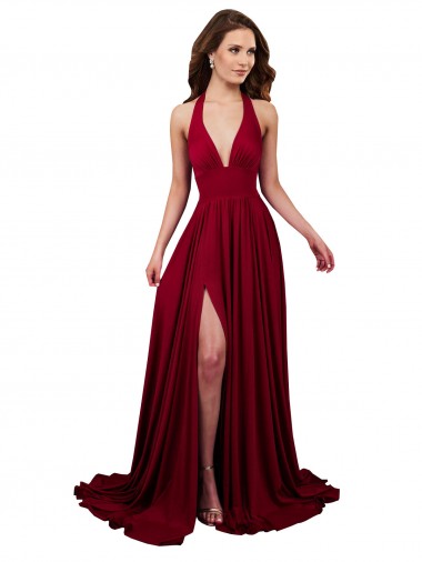 Spandex Open Back Long Halter Neck A-Line Black Tie Evening Gown / Prom Dress / Bridesmaid Dress Stockport