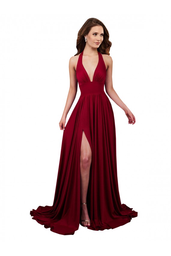 Spandex Open Back Long Halter Neck A-Line Black Tie Evening Gown / Prom Dress / Bridesmaid Dress Stockport