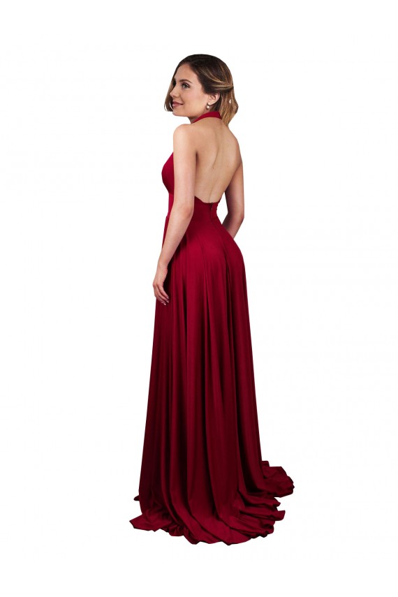 Spandex Open Back Long Halter Neck A-Line Black Tie Evening Gown / Prom Dress / Bridesmaid Dress Stockport