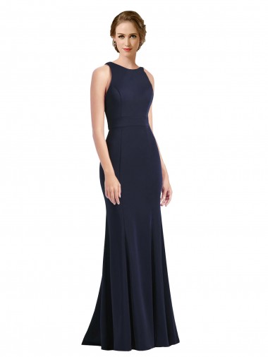 Stretch Crepe Keyhole Back Long Scoop Neck Sheath Black Tie Prom Dress / Bridesmaid Dress Stockport