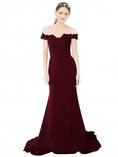 Stretch Crepe & Lace V-Back Sweep Train Off the Shoulder Mermaid Formal Evening Gown / Prom Dress / Bridesmaid Dress Stockport