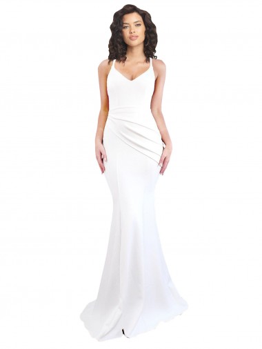 Stretch Crepe Low Back Long Spaghetti Straps Mermaid Black Tie Evening Gown / Prom Dress / Bridesmaid Dress Stockport