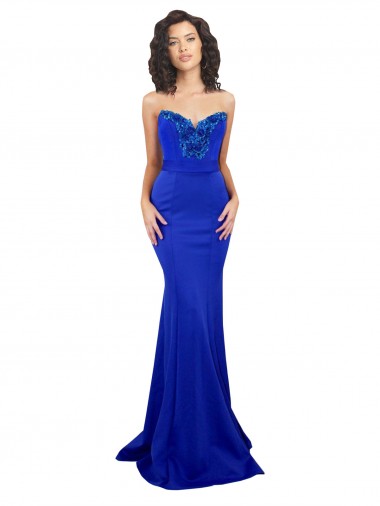 Stretch Crepe Low Back Long Sweetheart Royal Blue Mermaid Formal Evening Gown / Prom Dress / Bridesmaid Dress Stockport