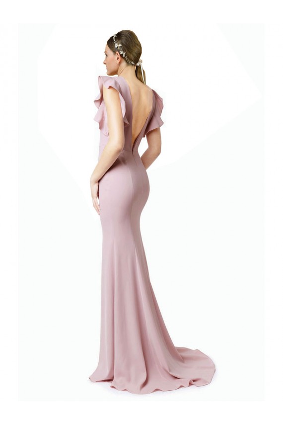Stretch Crepe V-Back Sweep Train Jewel Neck Mermaid, Sheath Black Tie Prom Dress / Bridesmaid Dress Stockport