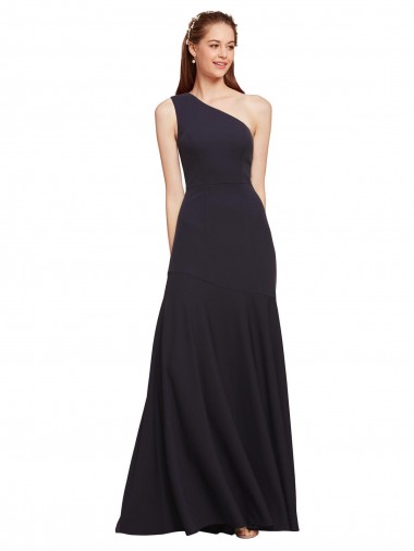 Stretch Crepe Long One Shoulder Dark Navy A-Line Formal Evening Gown / Prom Dress / Bridesmaid Dress Stockport