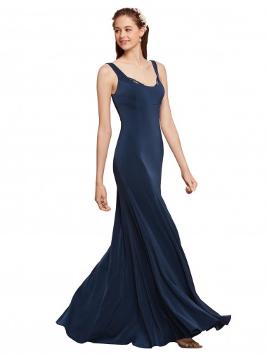 Stretch Crepe Low Back Long Round Neck A-Line Prom Dress / Bridesmaid Dress Stockport