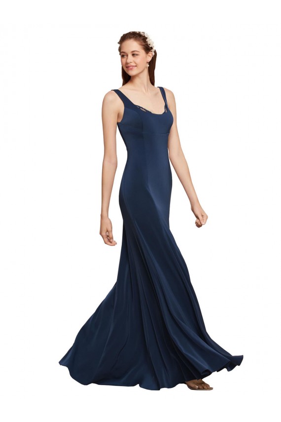 Stretch Crepe Low Back Long Round Neck A-Line Prom Dress / Bridesmaid Dress Stockport