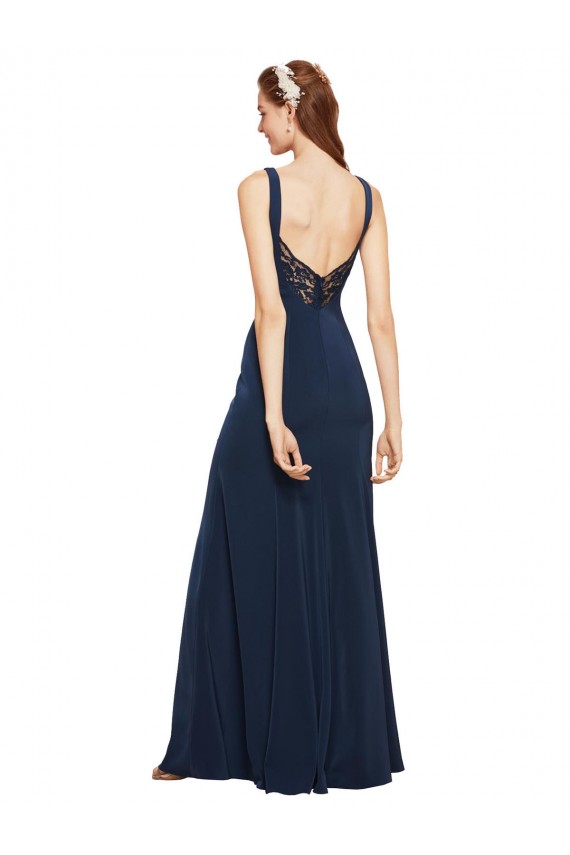 Stretch Crepe Low Back Long Round Neck A-Line Prom Dress / Bridesmaid Dress Stockport
