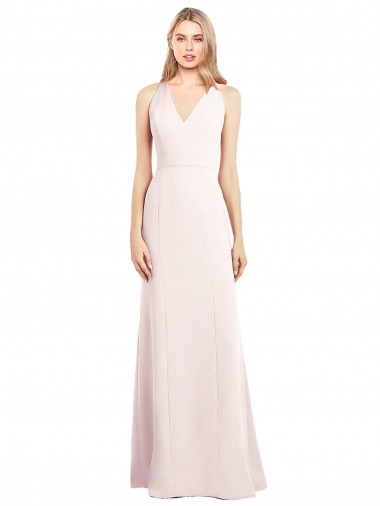 Stretch Crepe Keyhole Back Long V-Neck Pink Trumpet Semi Formal Evening Dress / Prom Dress / Bridesmaid Dress Stockport