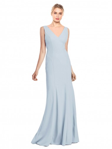 Stretch Crepe Low Back Long V-Neck Trumpet Bridesmaid Dress / Formal Dress Stockport
