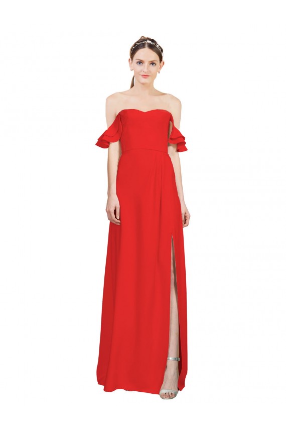 Stretch Crepe Long Off the Shoulder Red A-Line Formal Evening Gown / Prom Dress / Bridesmaid Dress Stockport