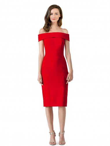 Stretch Crepe Cocktail Length Off the Shoulder Sheath Formal Evening Gown / Prom Dress / Bridesmaid Dress Stockport