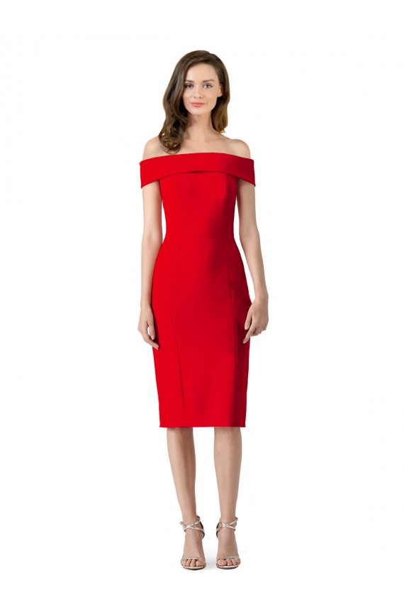Stretch Crepe Cocktail Length Off the Shoulder Sheath Formal Evening Gown / Prom Dress / Bridesmaid Dress Stockport