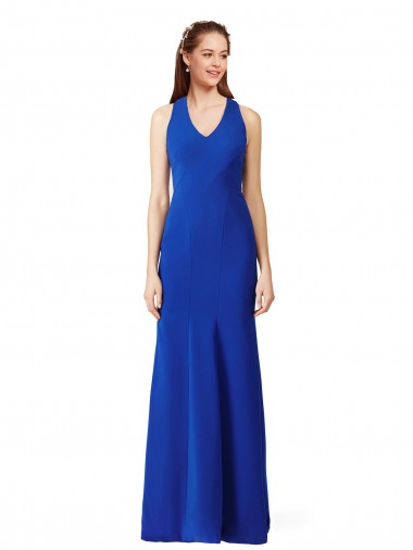Stretch Crepe Long V-Neck Royal Blue Mermaid Formal Evening Gown / Prom Dress / Bridesmaid Dress Stockport