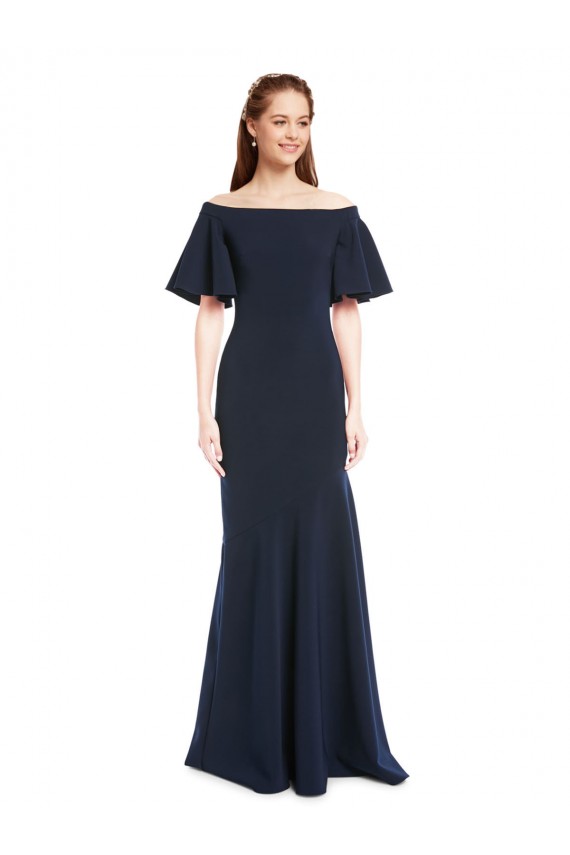 Stretch Crepe Long Off the Shoulder Dark Navy Mermaid Bridesmaid Dress / Formal Dress Stockport