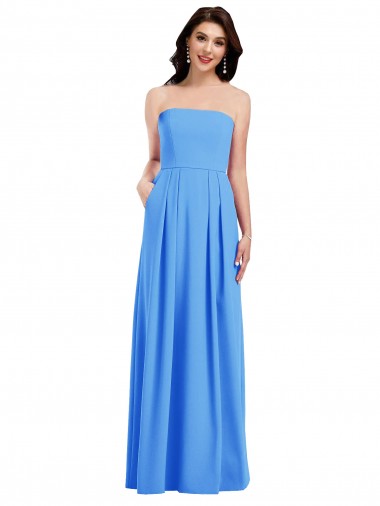 Stretch Crepe Low Back Long Strapless Peacock Blue Trumpet Semi Formal Evening Dress / Prom Dress / Bridesmaid Dress Stockport