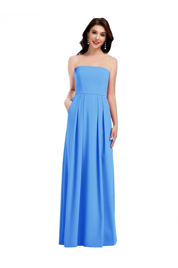Stretch Crepe Low Back Long Strapless Peacock Blue Trumpet Semi Formal Evening Dress / Prom Dress / Bridesmaid Dress Stockport