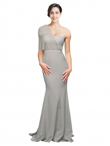 Stretch Crepe & Tulle Low Back Sweep Train One Shoulder Mermaid Formal Evening Gown / Prom Dress / Bridesmaid Dress Stockport
